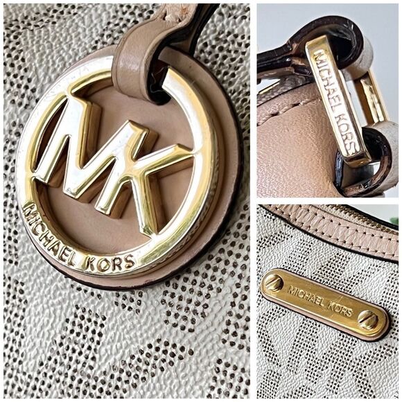 MICHAEL Michael Kors Beige and Cream Shoulder Bag MK tote purse designer small - Picture 15 of 16
